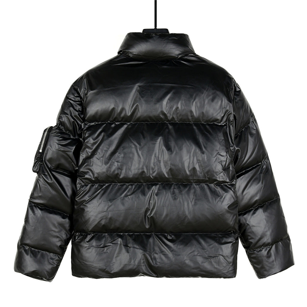 Prada Re-Nylon Down Puffer Jacket Black Triangle Badge Silver Zip