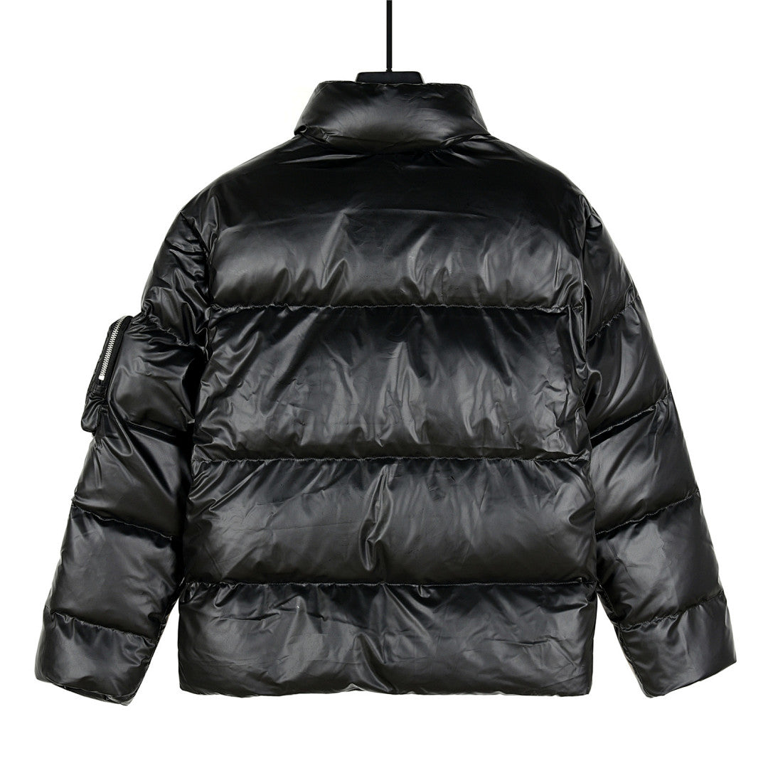 Prada Re-Nylon Down Puffer Jacket Black Triangle Badge Silver Zip
