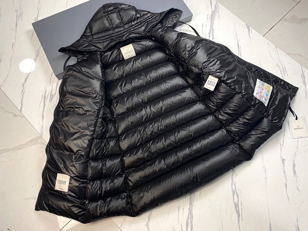 Moncler Black Long Hooded Glossy Down Coat