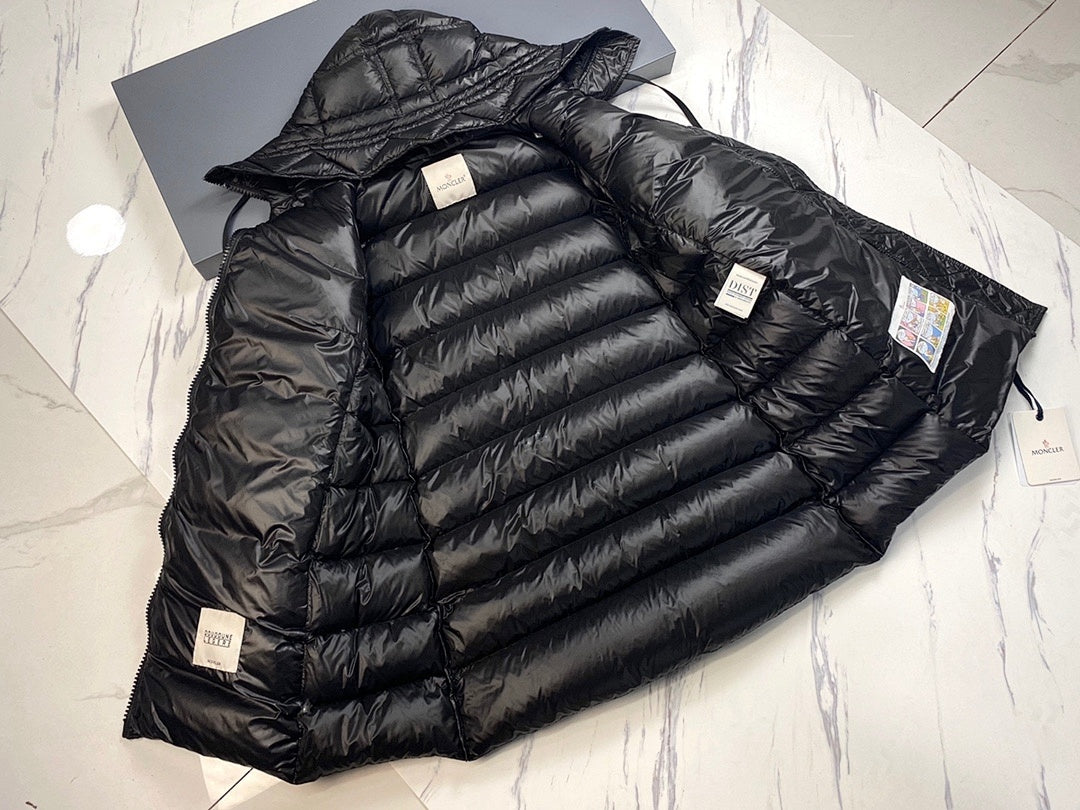 Moncler Black Long Hooded Glossy Down Coat