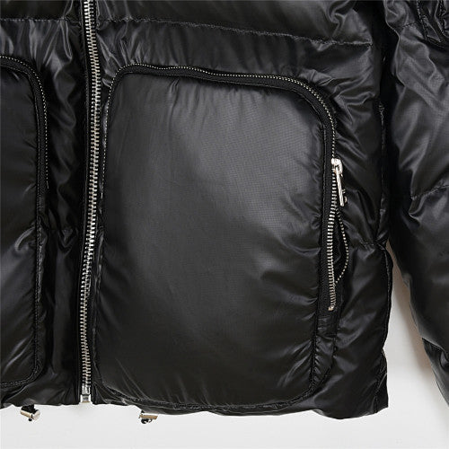 Prada Re-Nylon Down Puffer Jacket Black Triangle Badge Silver Zip