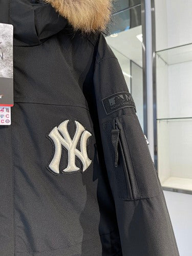 MLB NY Yankees Black Military Fur Trim Hooded Parka
