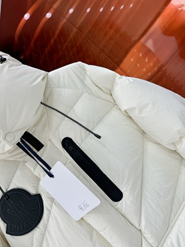 Moncler Cream White Diagonal Quilt Hooded Down Jacket