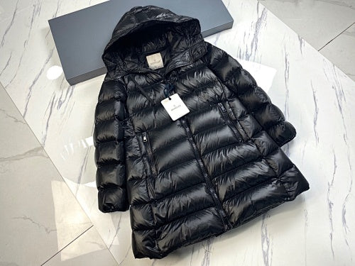 Moncler Black Long Hooded Glossy Down Coat