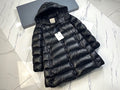 Moncler Black Long Hooded Glossy Down Coat