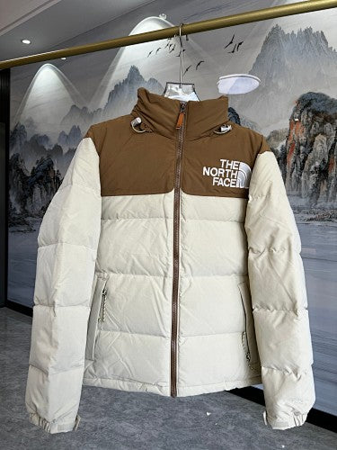 The North Face Nuptse Down Jacket Cream Caramel Brown Colourblock