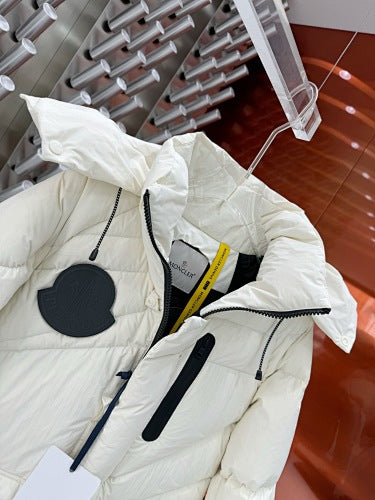 Moncler Cream White Diagonal Quilt Hooded Down Jacket