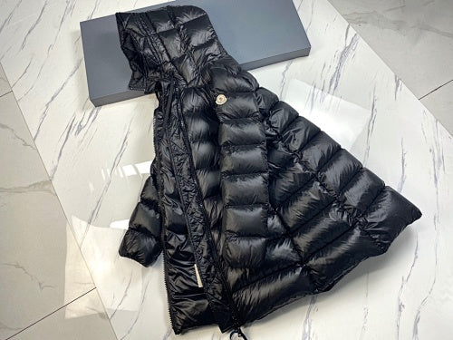 Moncler Black Long Hooded Glossy Down Coat