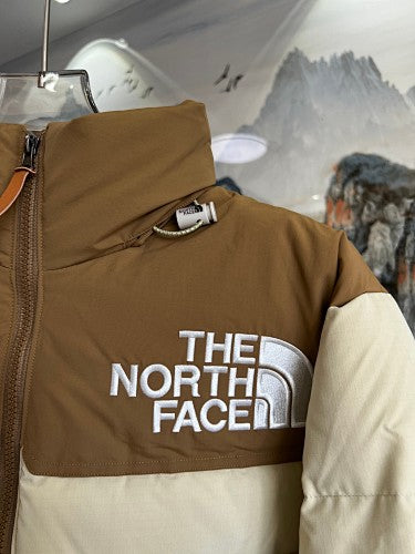 The North Face Nuptse Down Jacket Cream Caramel Brown Colourblock