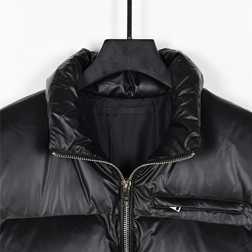 Prada Re-Nylon Down Puffer Jacket Black Triangle Badge Silver Zip
