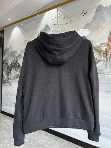 Moncler Black Down Cardigan Hoodie Hybrid Jacket with Logo Stripe