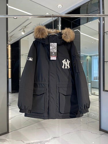 MLB NY Yankees Black Military Fur Trim Hooded Parka