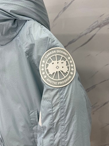 Canada Goose Hooded Down Jacket Ice Blue White Rib Trim