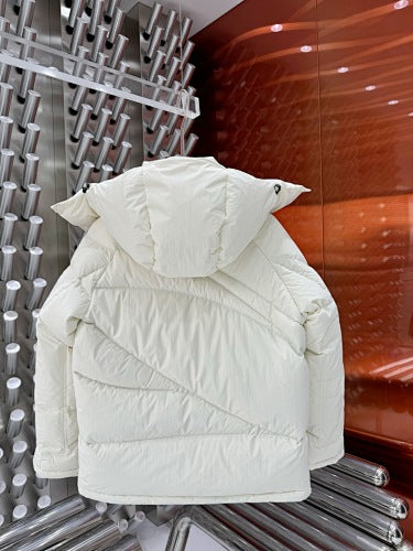 Moncler Cream White Diagonal Quilt Hooded Down Jacket