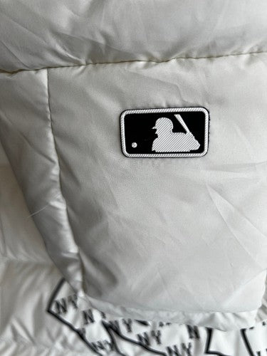 MLB New York Yankees Hooded Down Puffer Jacket Cream White NY Monogram RDS Certified