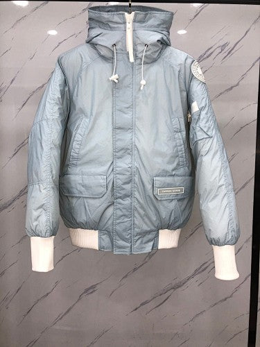 Canada Goose Hooded Down Jacket Ice Blue White Rib Trim