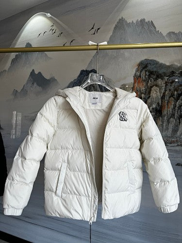 MLB New York Yankees Hooded Down Puffer Jacket Cream White NY Monogram RDS Certified