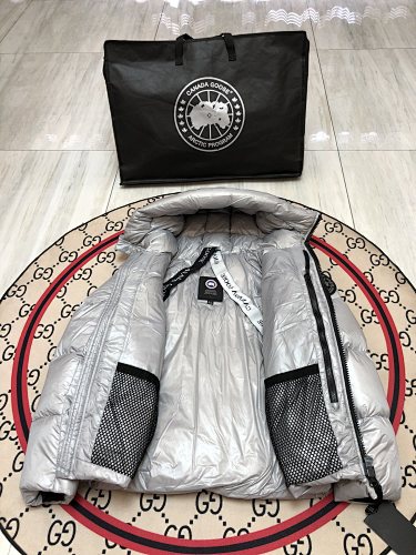 Canada Goose Silver Glossy Hooded Down Jacket
