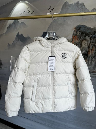 MLB New York Yankees Hooded Down Puffer Jacket Cream White NY Monogram RDS Certified