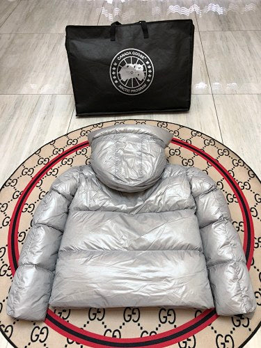 Canada Goose Silver Glossy Hooded Down Jacket