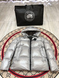 Canada Goose Silver Glossy Hooded Down Jacket