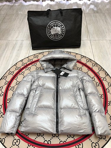 Canada Goose Silver Glossy Hooded Down Jacket