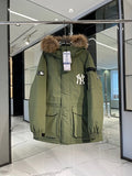 MLB NY Yankees Olive Green Military Fur Trim Hooded Parka