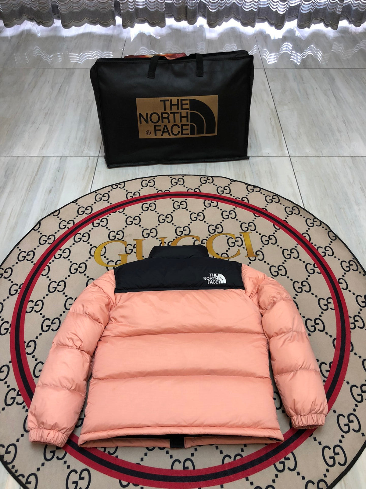 The North Face Nuptse Down Jacket Pink Black Colourblock