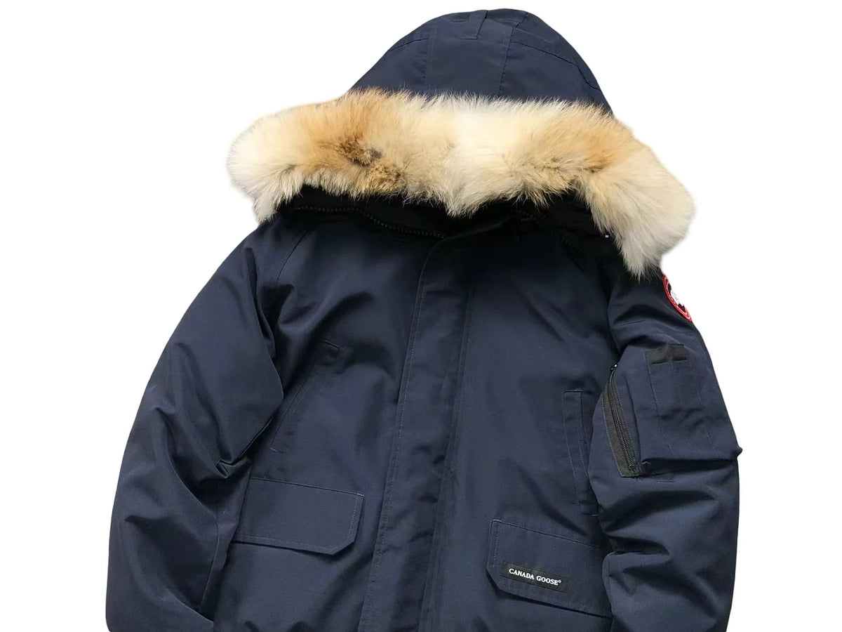 Canada Goose Navy Chilliwack Bomber Down Jacket with Fur Trim Hood