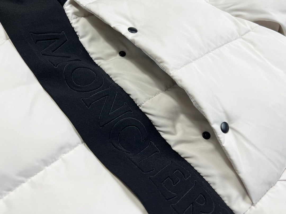 Moncler Down Puffer Jacket White Black Hood Colourblock Quilted