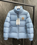Moncler Maya Down Jacket Sky Blue Large Circular Badge Zip Pockets