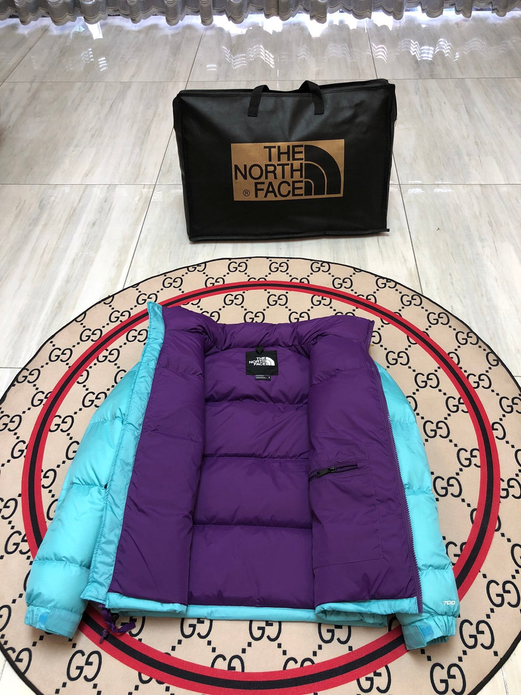 The North Face Nuptse 700 Down Jacket Turquoise Purple Colourblock