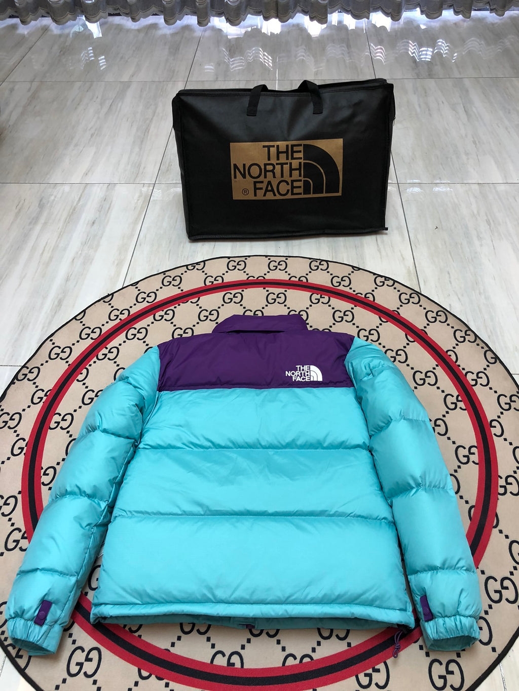 The North Face Nuptse 700 Down Jacket Turquoise Purple Colourblock