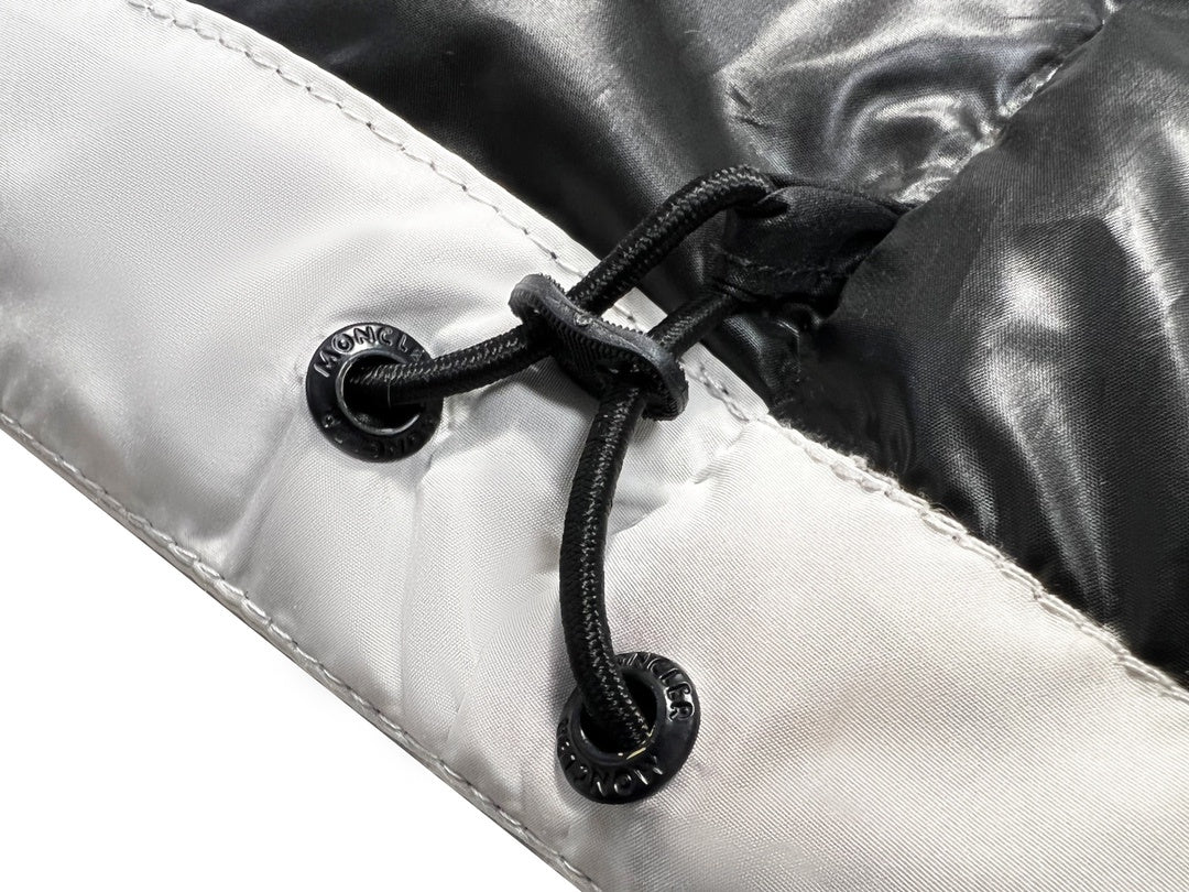Moncler Down Puffer Jacket White Black Hood Colourblock Quilted