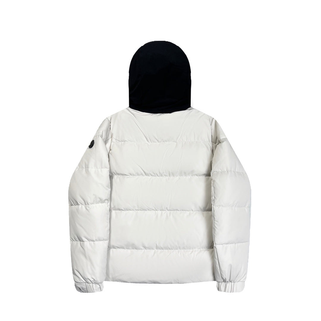 Moncler Down Puffer Jacket White Black Hood Colourblock Quilted