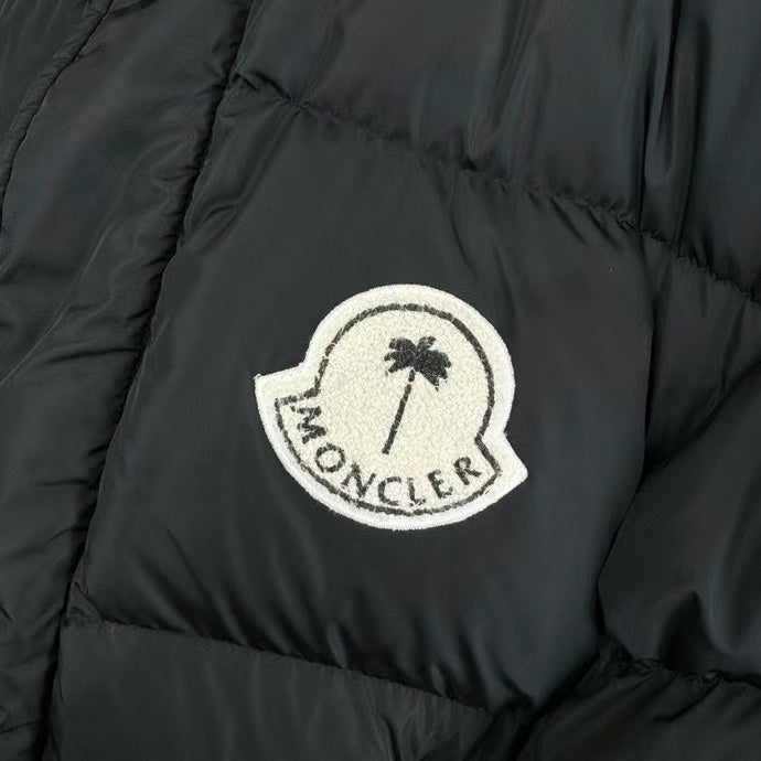 Moncler x Palm Angels Down Jacket Black Palm Tree Badge Archive Interior Yellow Tag