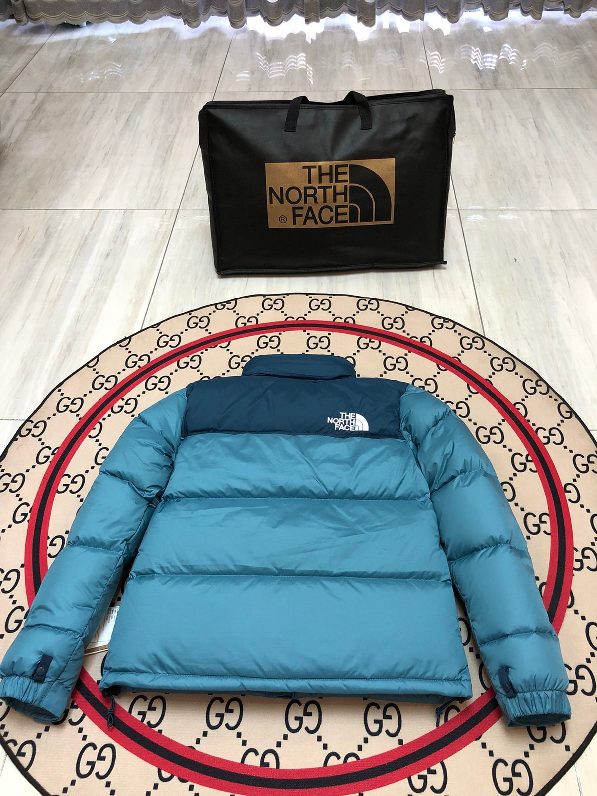 The North Face Nuptse 700 Down Jacket Steel Blue Navy Colourblock