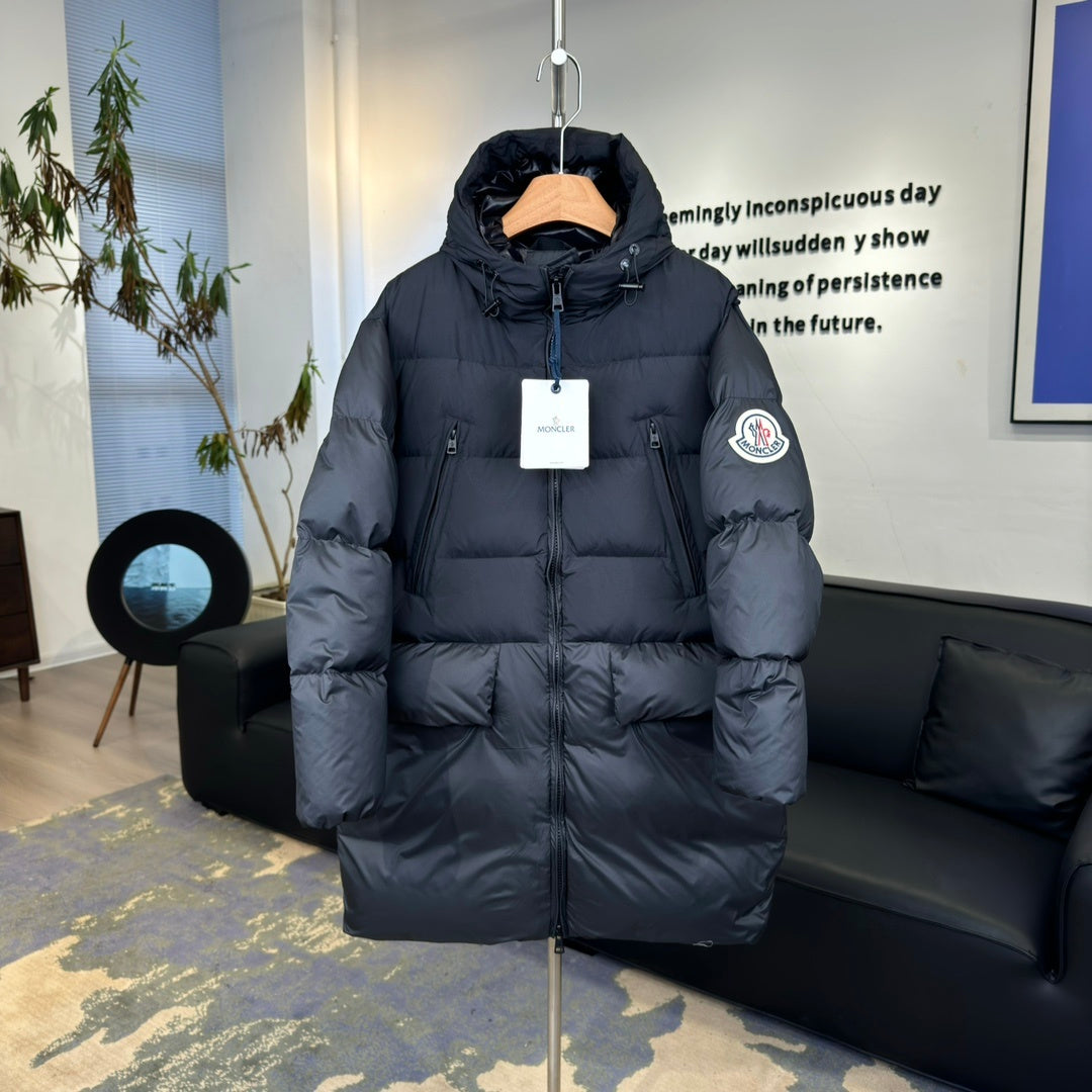 Moncler Montclar Long Hooded Down Jacket Navy Black