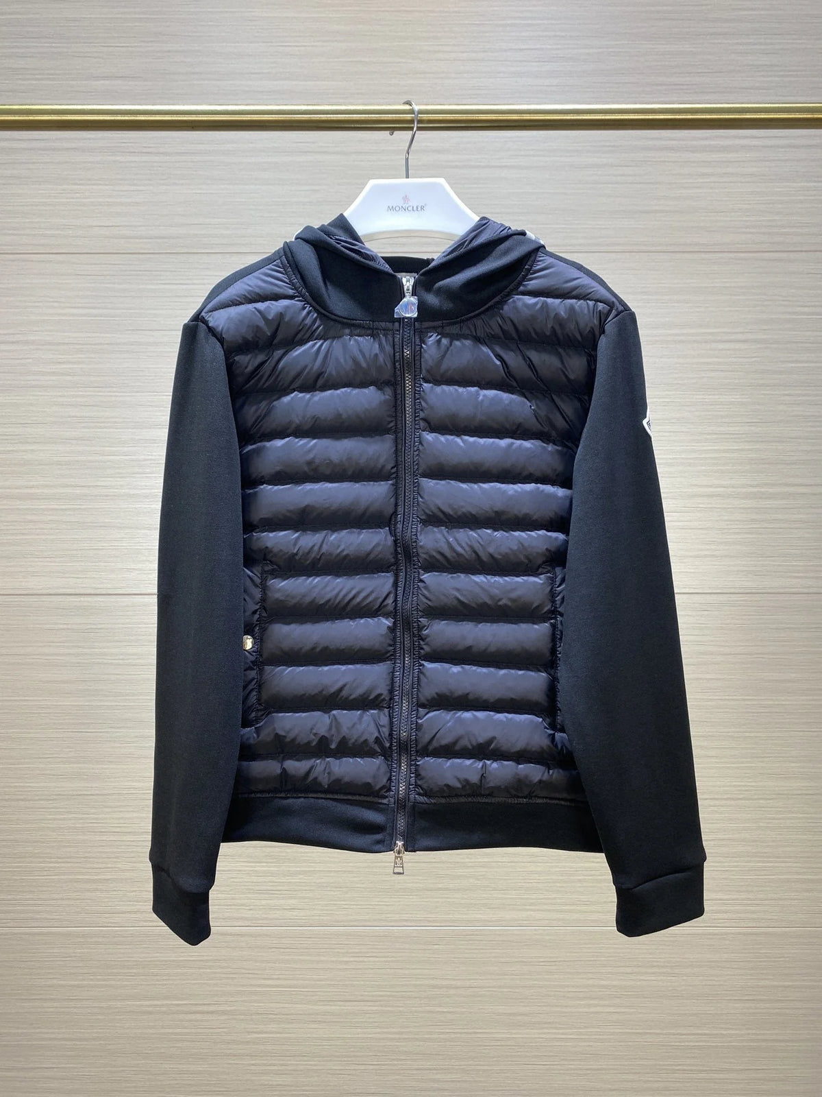 Moncler Black Down Cardigan Hoodie Hybrid Jacket