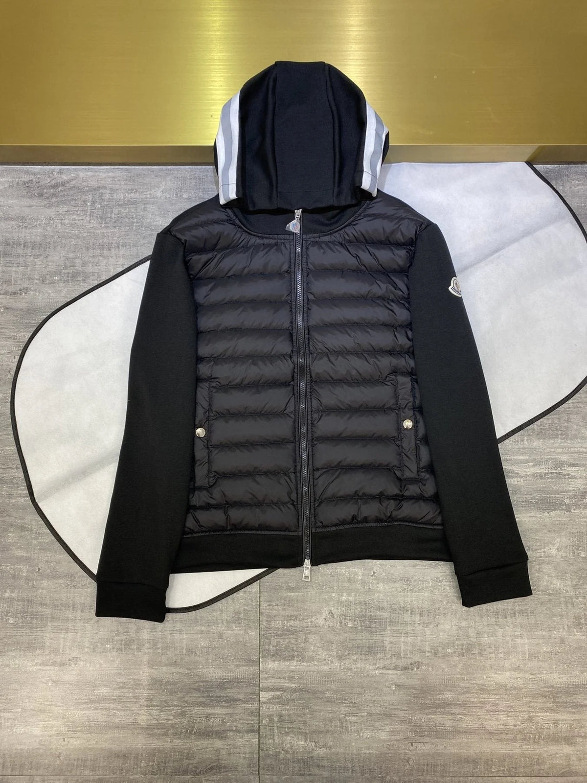 Moncler Black Down Cardigan Hoodie Hybrid Jacket