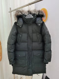 Moose Knuckles Black Long Parka Down Coat with Silver Fox Fur Hood