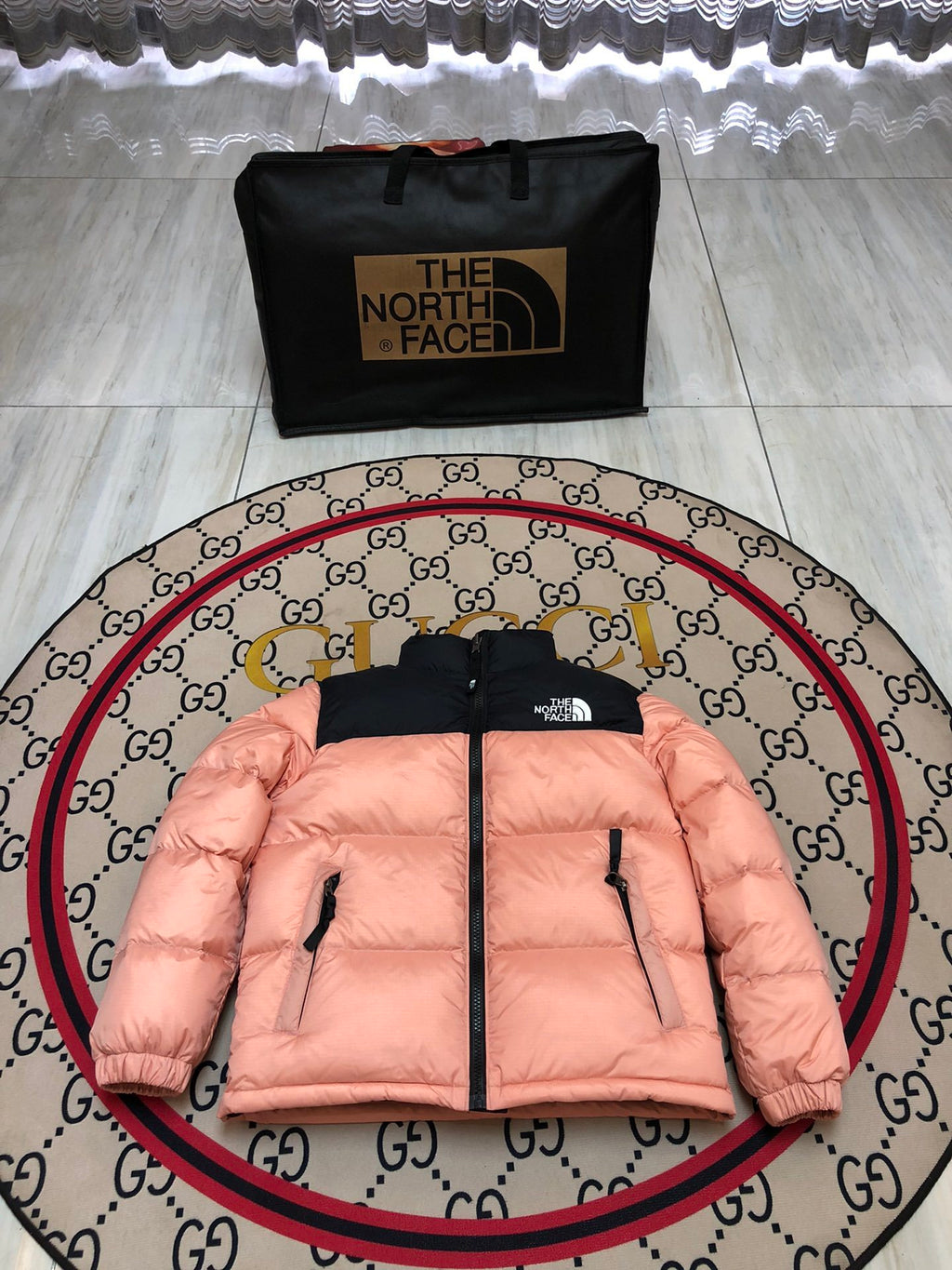 The North Face Nuptse Down Jacket Pink Black Colourblock