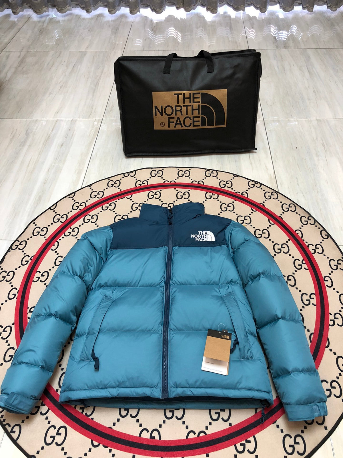 The North Face Nuptse 700 Down Jacket Steel Blue Navy Colourblock