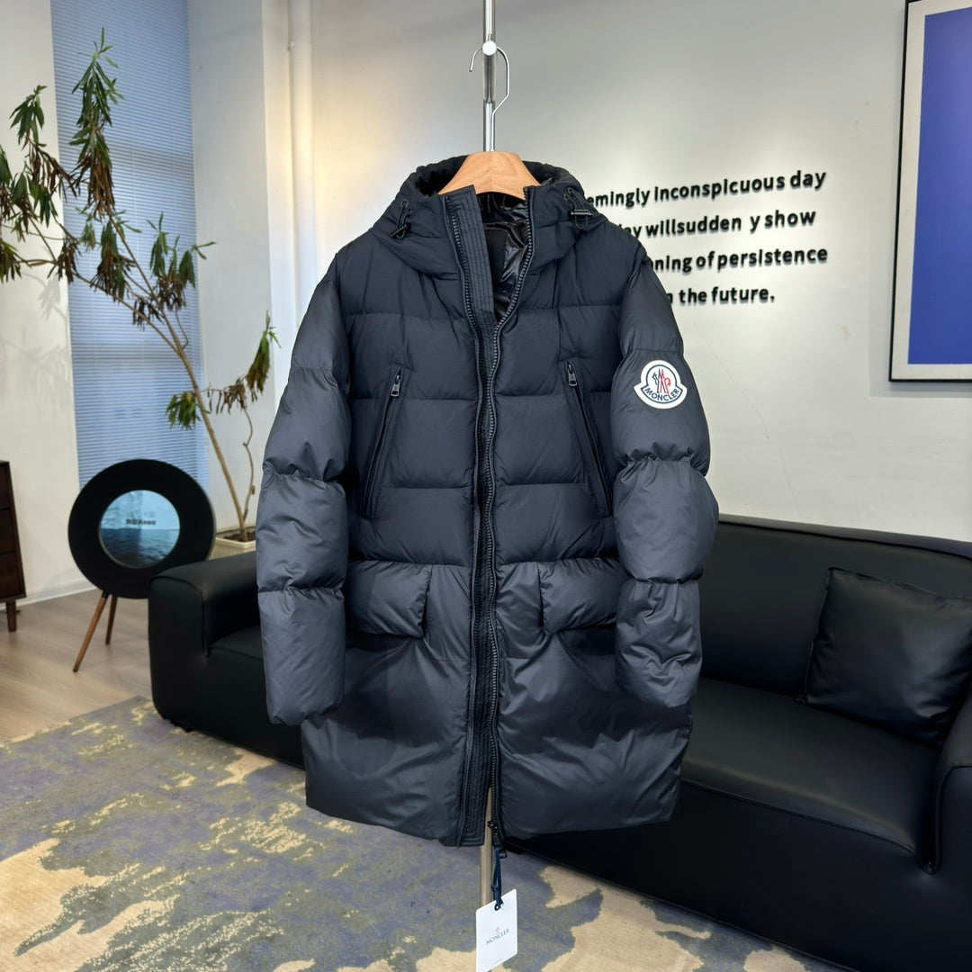 Moncler Montclar Long Hooded Down Jacket Navy Black