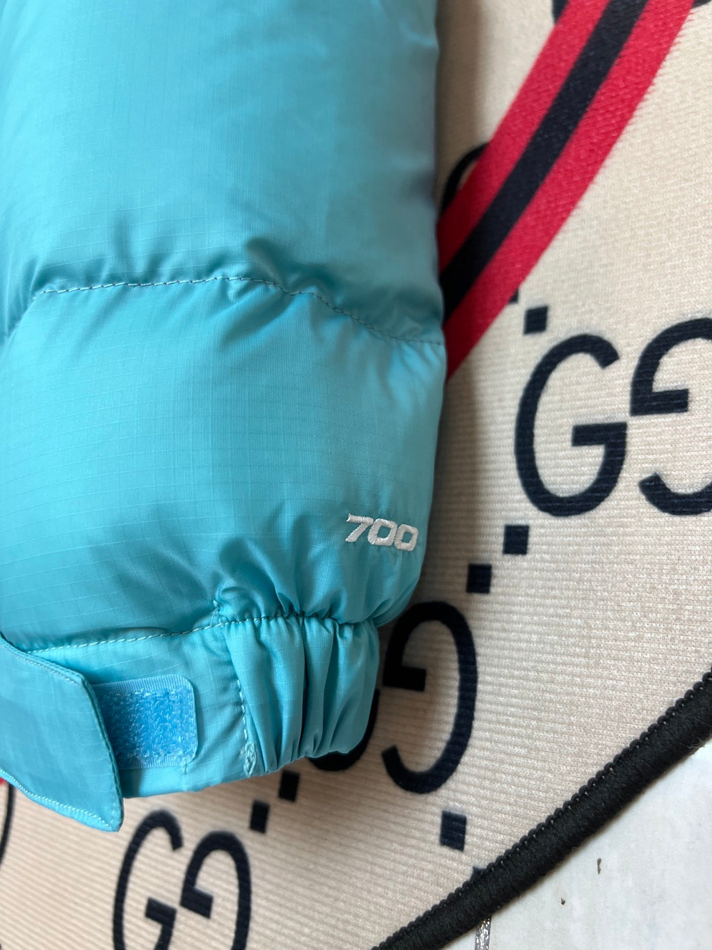 The North Face Nuptse 700 Down Jacket Turquoise Purple Colourblock