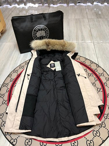 Canada Goose Rossclair Parka Down Coat Cream White Fur Hood