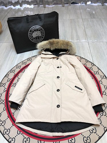 Canada Goose Rossclair Parka Down Coat Cream White Fur Hood
